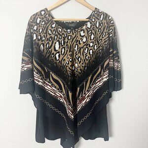 Slim Factor by Investments Animal PrintShawl Top Large Black Tan